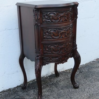 French Early 1900s Heavy Carved Tall Nightstand Side End Bedside Table 5152