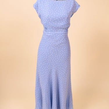 Baby Blue Polka Dot Bias Cut Dress By Chadwicks, L