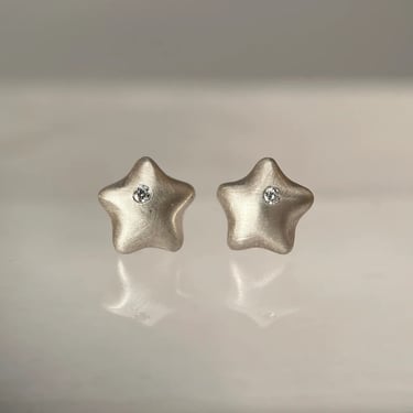 Puffy Starfish Earrings - Silver + Diamonds