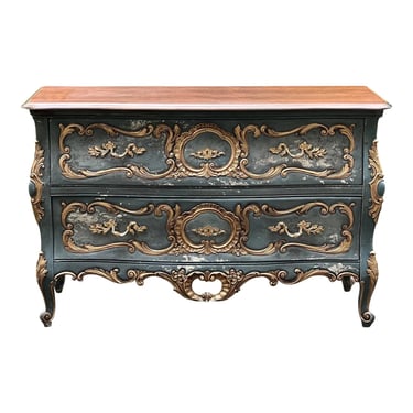 Weiman Louis XV French Provincial Carved Hand Painted Gilt Commode 