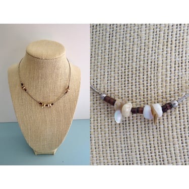 Vintage 70s Choker Necklace - Shell & Abalone Beaded Jewelry - Boho Hippie Summer Heshi Beads 