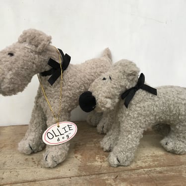 80's Ollie Stuffed Dogs, Gray And Black Stuffed Dog, Stuffed Animal, Airedale Dog, Terrier, Great American Bear Company, Set Of Two 