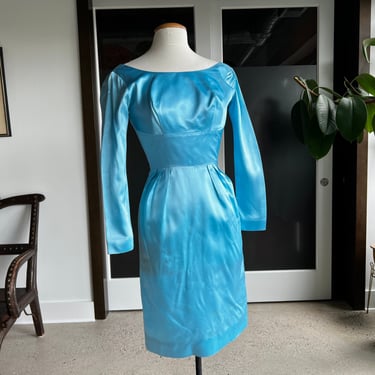 Vintage 60s Blue Satin Siren Dress 