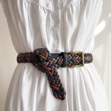 braided leather belt 80s 90s vintage multicolored woven belt 