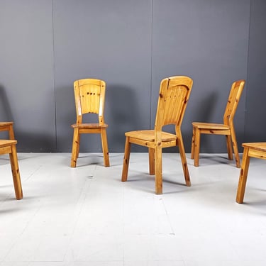 Vintage pine wood dining chairs - 1970s - mid century dining chairs - pine dining chairs 