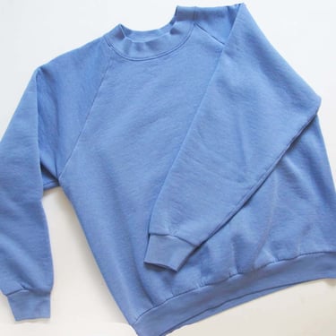 80s Blue Raglan Sweatshirt S M - Light Blue Crewneck Pullover Sweater - Solid Color  Jumper 