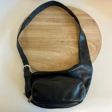 HOBO International 90s Black Genuine Leather Crossbody Small Zipper Fanny Bag 