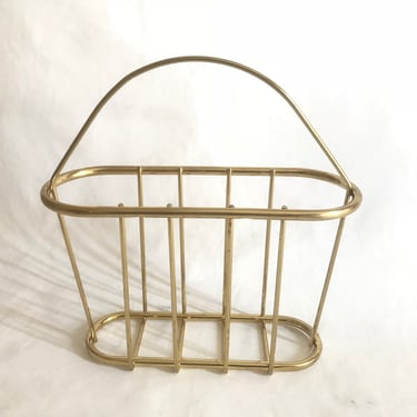 Vintage Hollywood Regency Mid Century Brass Plated Magazine Book Rack 