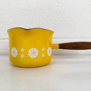 Vintage Cathrineholm Enamel Yellow Pot Saucepan Butter Warmer Mid-Century Kitchen Catherineholm Scandinavian Grete Prytz Kittelsen 1960s 