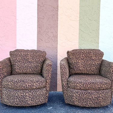 Pair of Fierce Leopard Print Barrel Chairs