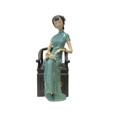 Chinese Oriental Ceramic Cheongsam Celadon Qipao Dressing Lady Figure ws3055E 