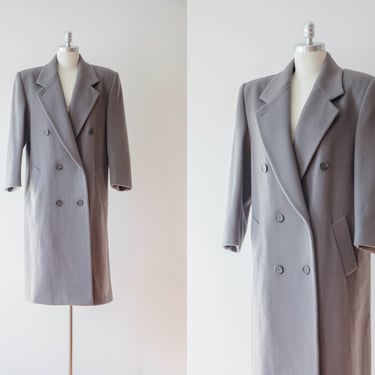 gray wool coat | 90s plus size vintage boxy oversized taupe light brown academia style heavy long winter coat 