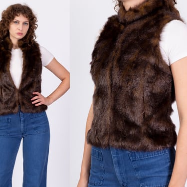 Y2K Does 60s Style Faux Mink Fur Vest - Small | Vintage Sans Souci Sleeveless Cropped Jacket 