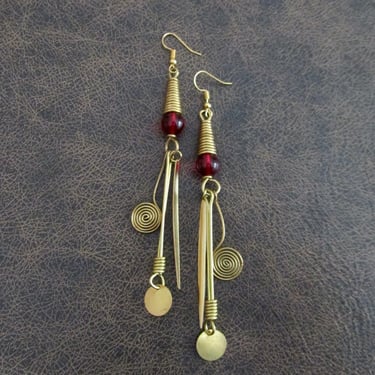 Long bohemian brass earrings 