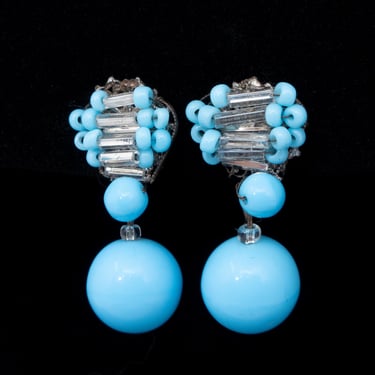 Miriam Haskell Blue Beaded Dangle Earrings