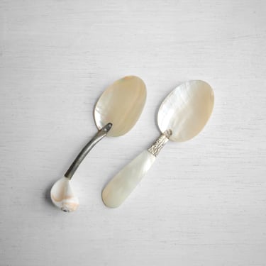 Vintage Pair of Handmade Shell Spoons, Caviar Spoons 