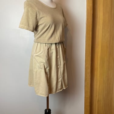 VTG Piccalino beige romper~ skort dress~ cargo style soft cotton mini dress~ pockets sporty Petites 1980’s 90’s trend small/Petite 