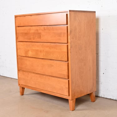 Leslie Diamond for Conant Ball Mid-Century Modern Solid Birch Highboy Dresser, Newly Refinished