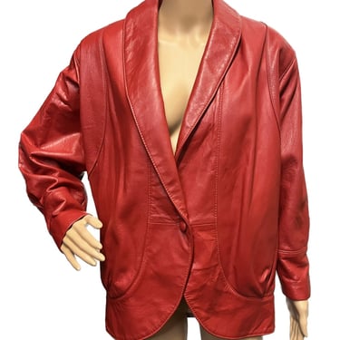 REED SPORTSWEAR Vintage Red Leather Jacket, Red Leather Jacket, Vintage Oversized Leather Coat, 80s Jacket, 80s Retro Red Leather Coat 