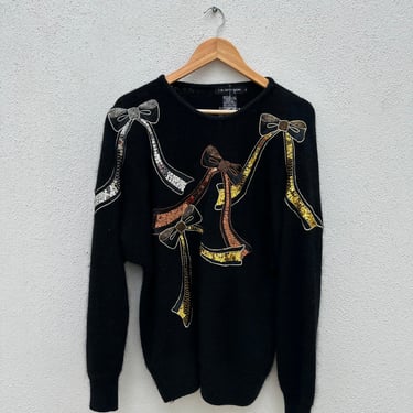 Black Sequin Bow Sweater