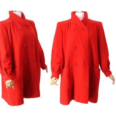 80s VALENTINO wool swing coat L / vintage 1980s clementine orange designer swing jacket coat 10 12 