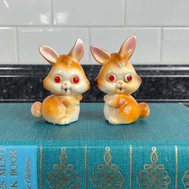 Vintage Kitsch Red Eye Bunny Rabbit Salt and Pepper Shakers | Made in Japan | Kitsch Rabbit Ceramics | Cute Bunny Rabbit Easter Spring Decor 