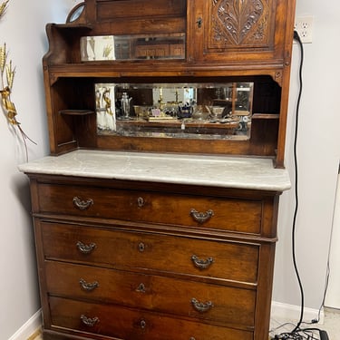 Antique Marble Top Hutch with Mirror