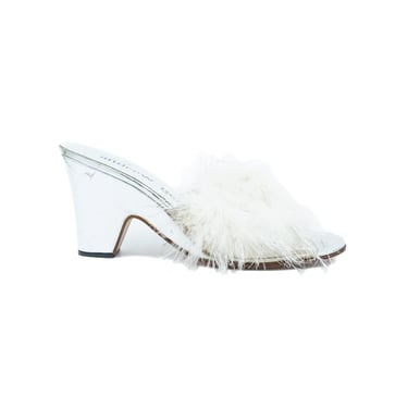 Metallic Marabou Trimmed Platform Slides, 7.5