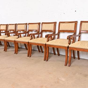 Emanuel Morez Regency Cherry Wood Chadwick Dining Armchairs, Set of Eight