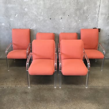 Set of Six Mid Century Lucite Dining Chairs By Lion In Frost
