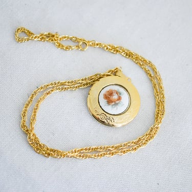 1960s/70s Guilloche Enamel Rose Locket and Chain 