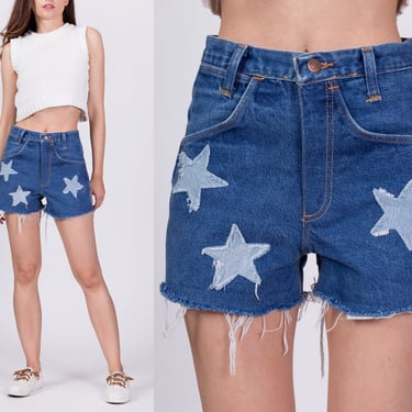 Vintage Wrangler Star Patch Jean Shorts - Petite Extra Small, 24" | 80s 90s High Waisted Denim Cut Off Shorts 