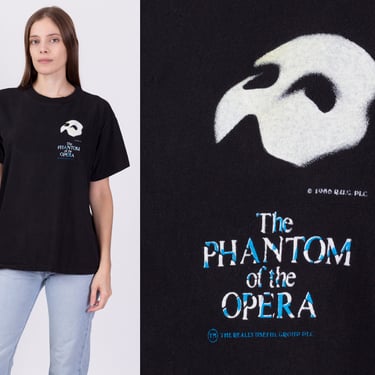 80s 90s Phantom Of The Opera T Shirt - Men's Medium, Women's Large | Vintage Broadway Play Black Graphic Theater Tee 