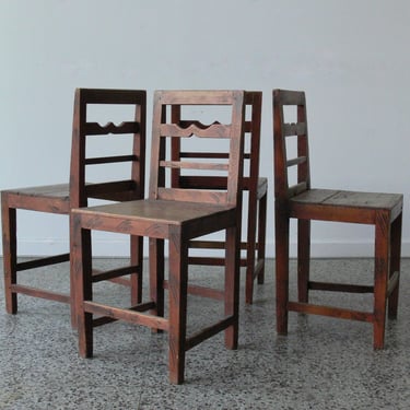 Vintage Handmade Petite Primitive Folk Wood Chairs (Set of 4) 