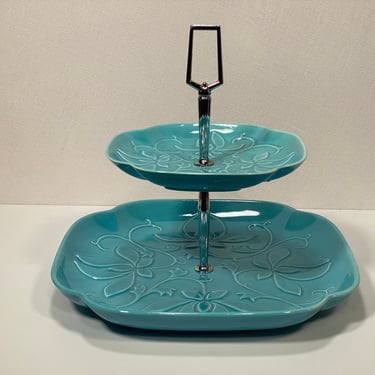 California Pottery Turquoise Two Tier Platter 