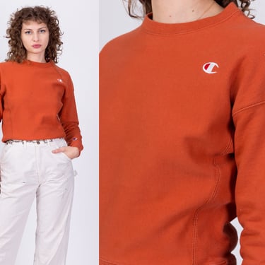 Champion Reverse Weave Orange Cropped Sweatshirt - Extra Small | Plain Mockneck Streetwear Pullover 