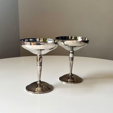 Set of Two Vintage J. Perez Ruiz Silver Plate Wine Champagne Sherbet Challis Goblet (Made in Spain) 