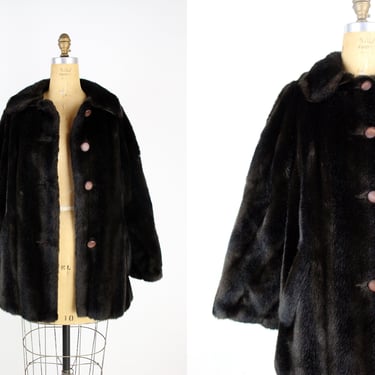 60s Dark Brown Fur Coat / Vintage Fur Coat / Winter Coat/ MOD Coat / Mincara / Size S/M 