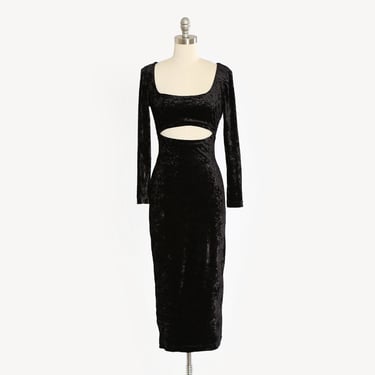 Cutout velvet dress | Vintage 90s black velvet cutout maxi dress 