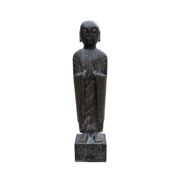 Chinese Black Color Stone Carved Standing Monk Lohon Statue cs7644E 