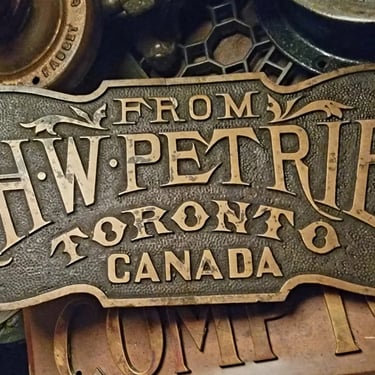 Antique H W Petrie Steam Engines & Machinery Emporium Cyclorama Toronto Plaque 