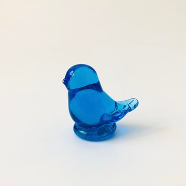 Glass Blue Bird of Happiness Paperweight 