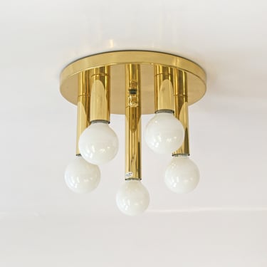 Vintage Brass Sölken Leuchten Flush Mount Ceiling Lamp Hollywood Regency Retro Mid Century Modern Round Circular Accent Entrance Lobby Loft 