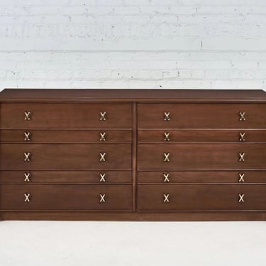 Paul Frankl 10 Drawer X Brass Pulls Dresser for Johnson Furniture, 1960