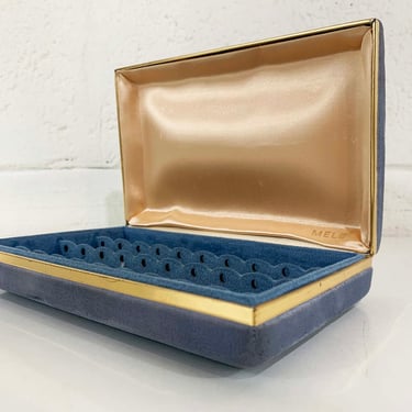 Vintage Mele Jewelry Box Velvet Earring Ring Case Gold Blue Travel Hard Clamshell Retro Necklace Storage 1960s 60s MCM 