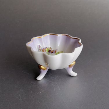 Tiny porcelain ring dish Lilac floral footed plate Hand painted jewelry trinket bowl Vanity collection for her 