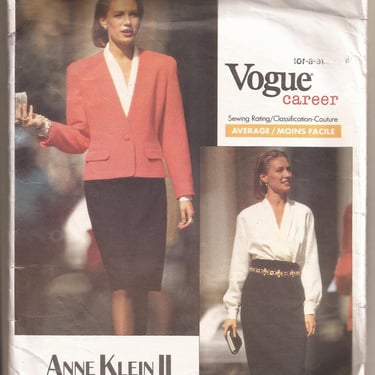 1990s Vogue Anne Klein II Jacket, Skirt, and Blouse Pattern, #2433, Size 6-8-10 