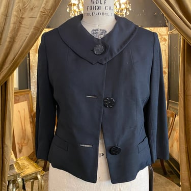 1960s jacket, silk shantung, Jacki-o style, vintage 60s jacket, cropped, ring collar, mrs maisel style, medium, mid century fashion, classic 