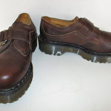 Vintage Doc Martens Monk Strap Platform Oxfords, Shoes, side buckle, 10 UK 11 US men, 12 US Women brown leather, made in England, Unisex 