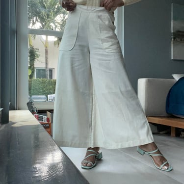 vintage woven linen cotton high waisted wide leg cropped trousers 